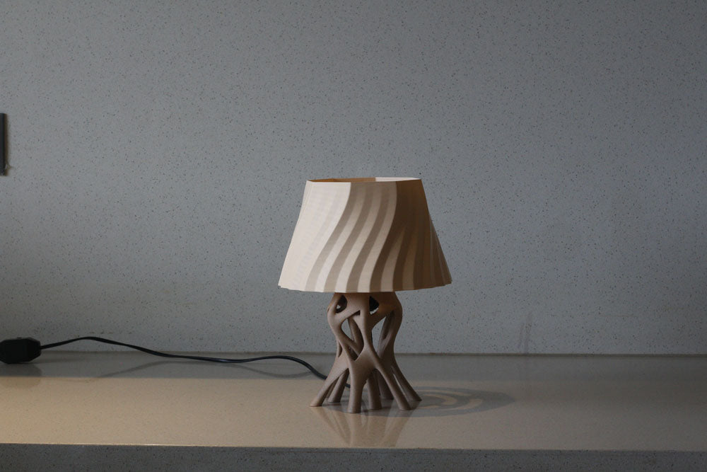 MSIGMA – Organic Table Lamp, 3D Printed Designer LED Light | Modern Artistic Ambient Lamp for Bedroom, Living Room & Office | Handmade in India with PETG (ivory/Brown)