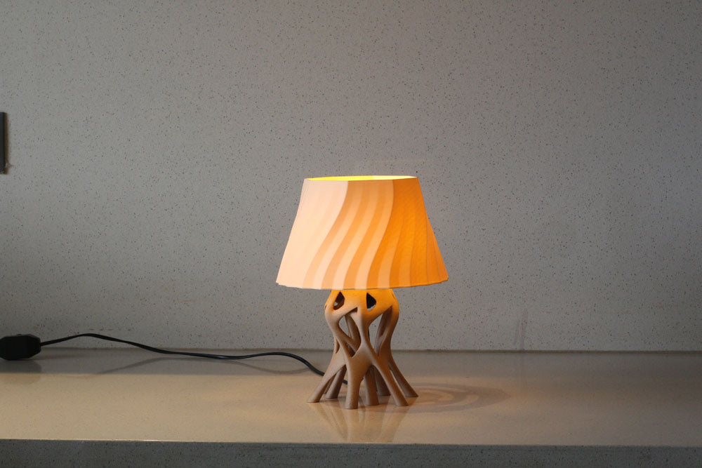 MSIGMA – Organic Table Lamp, 3D Printed Designer LED Light | Modern Artistic Ambient Lamp for Bedroom, Living Room & Office | Handmade in India with PETG (ivory/Brown)