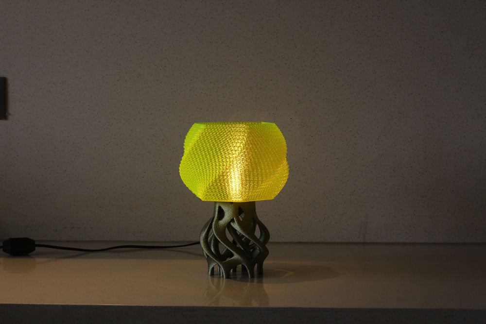 MSIGMA – Organic Table Lamp, 3D Printed Designer LED Light | Modern Artistic Ambient Lamp for Bedroom, Living Room & Office | Handmade in India with PETG (neon/Bronze)